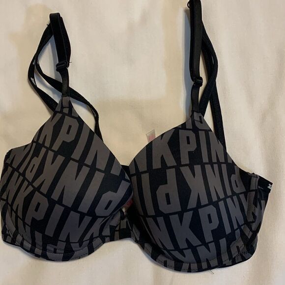 Pink by Victoria's Secret size 32D T-shirt lightly lined black and gray bra - Picture 1 of 8